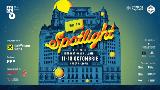 A VIII-a ediție Spotlight – Festivalul Internațional al Luminii | Instalații multimedia și sesiuni de video mapping pe Calea Victoriei, între 11 și 13 octombrie