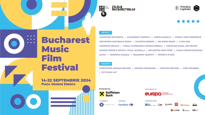 În perioada 14-22 septembrie 2024, a XII-a ediție a Bucharest Music Film Festival, în Piața George Enescu din Capitală