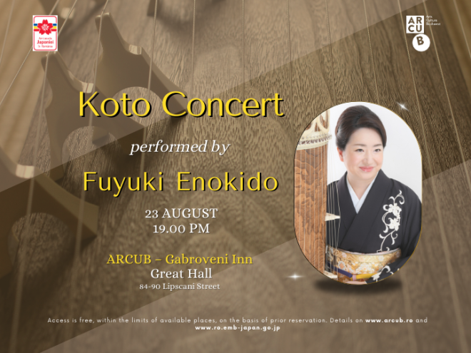 Vineri, 23 august 2024, recital de koto Fuyuki ENOKIDO la ARCUB - Hanul Gabroveni