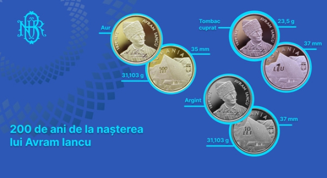 BNR lansează în circuitul numismatic monede cu tema „200 de ani de la nașterea lui Avram Iancu”